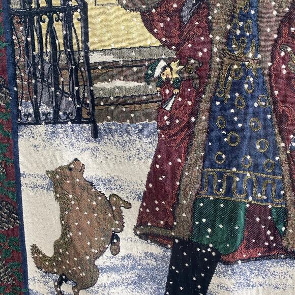 Santa Claus Tree & Dog Christmas Tapestry Throw Blanket 53” x48”Vintage USA Made - Picture 4 of 9